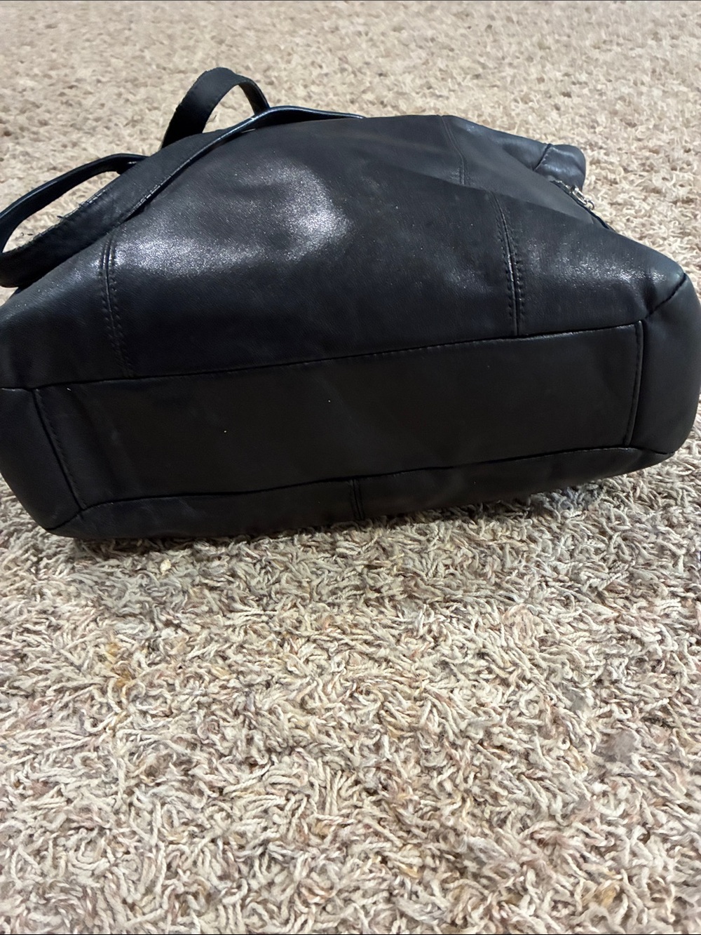 COACH Black Leather Tote with Silver Accent Hardware - Picture 5 of 8